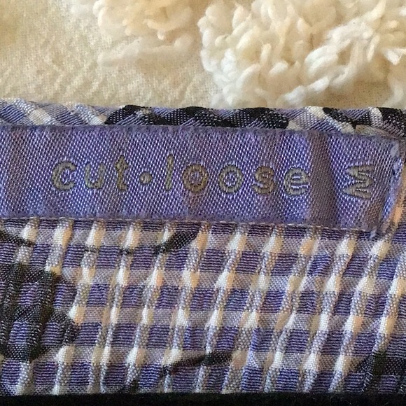 Cut Loose Split Back Gingham Floral Blouse Medium Purple - Picture 3 of 4